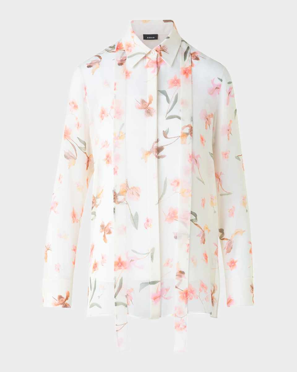 Floral Silk Neck-Tie Blouse